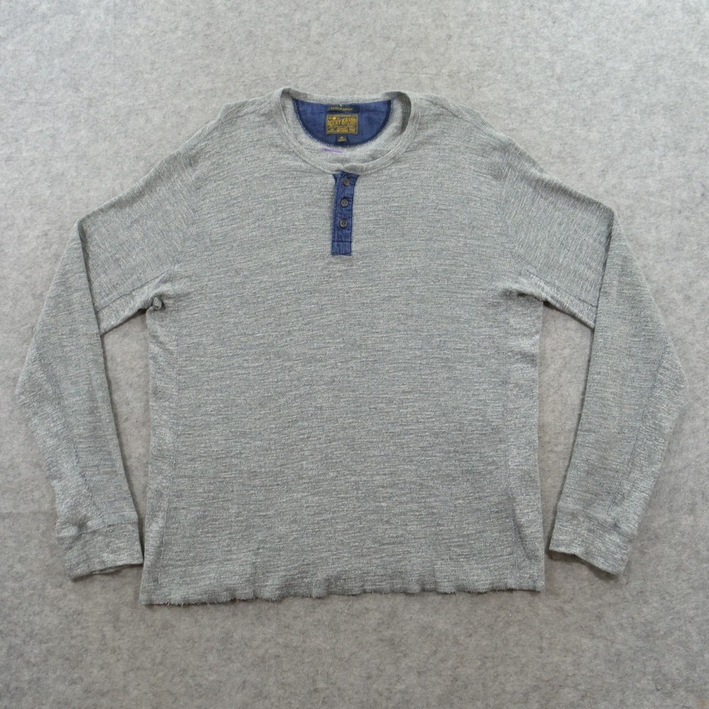 Lucky Brand Shirt Mens Extra Large Gray Waffle Knit Lived In Henley Long Sleeve